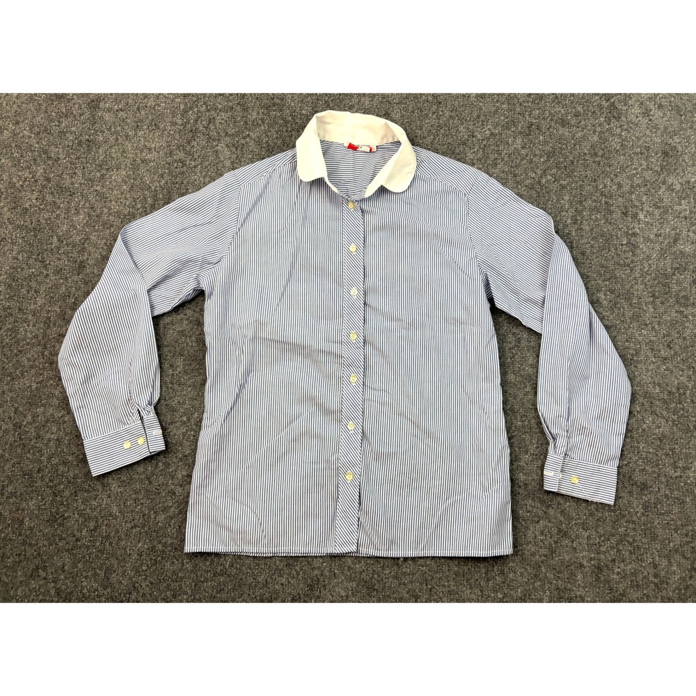 Vtg Brookhurst Blue White‎ Pinstripe Uniform Blouse White Collar Women's Size 12